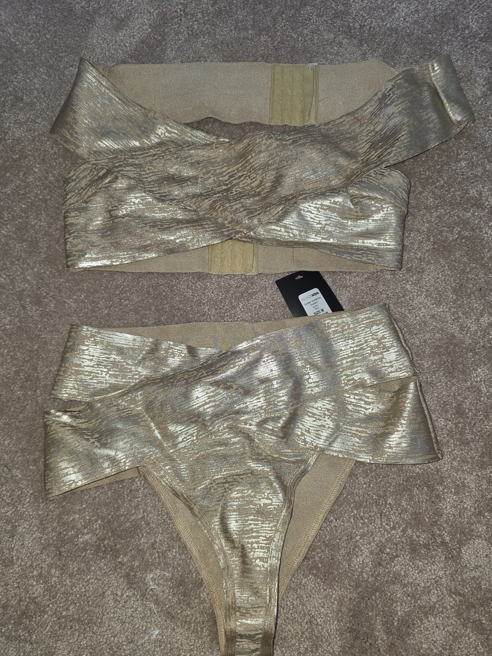 Fashion Nova Metallic Gold Two-Piece Bikini Set